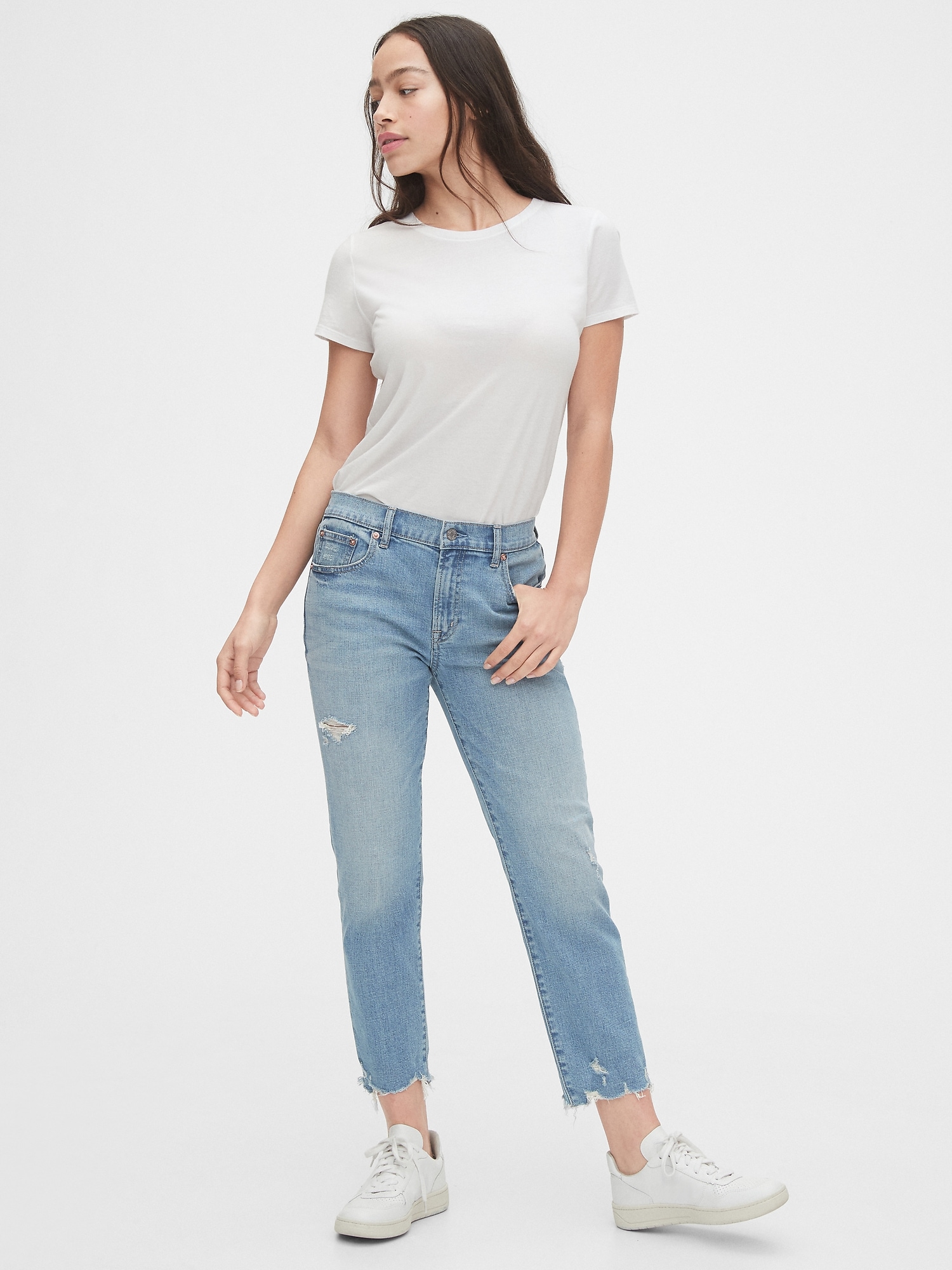 Mid Rise Destructed Girlfriend Jeans Gap