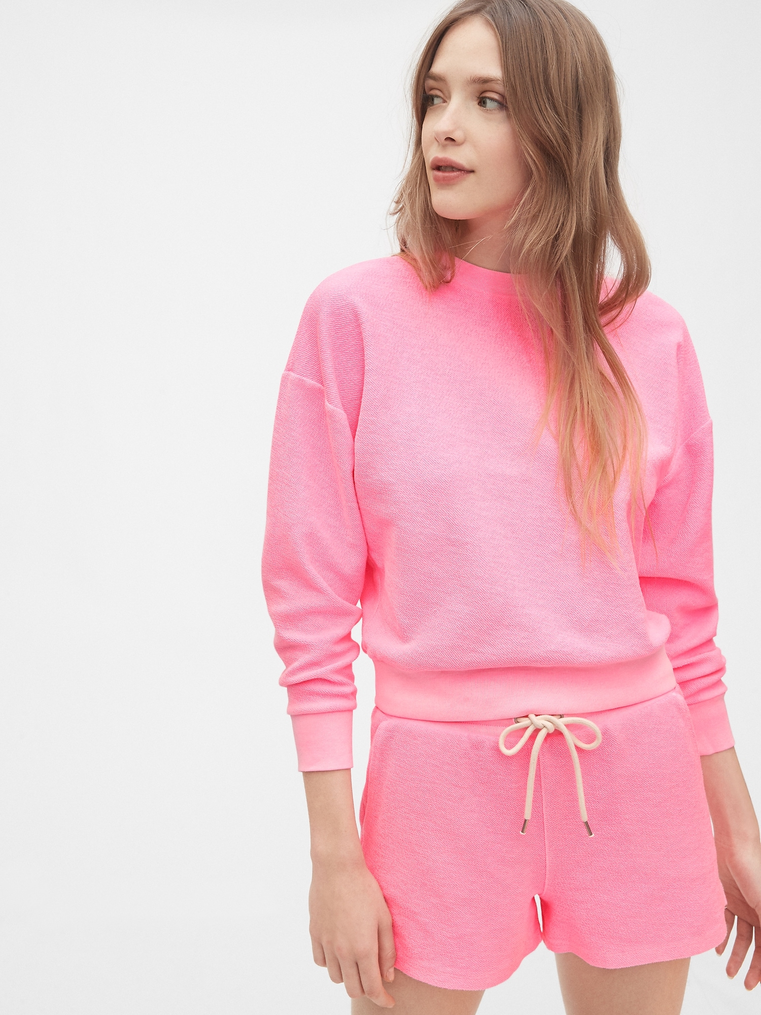 neon pink cropped sweatshirt