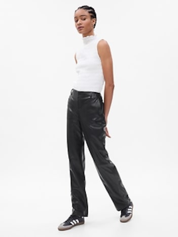 Mid Rise Vegan Leather Loose Pants