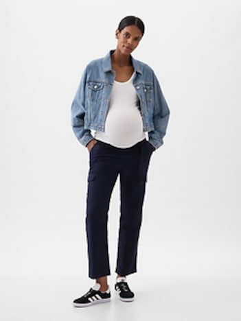 Maternity Under Belly Linen-Cotton Cargo Pants