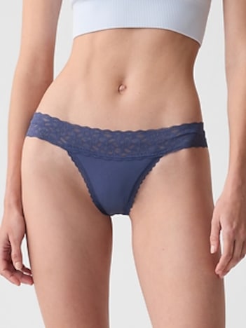 Organic Stretch Cotton Lace-Trim Thong
