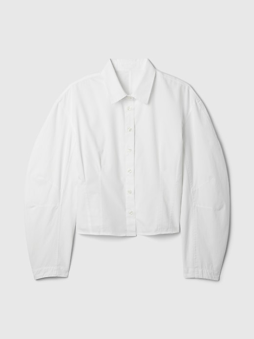 Image number 5 showing, Organic Cotton Poplin Barrel-Sleeve Crop Shirt