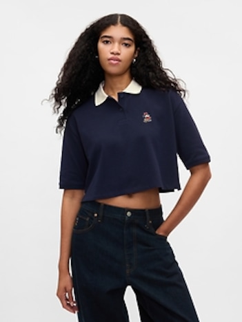 Gap × Disney Minnie Mouse Cropped Pique Polo Shirt
