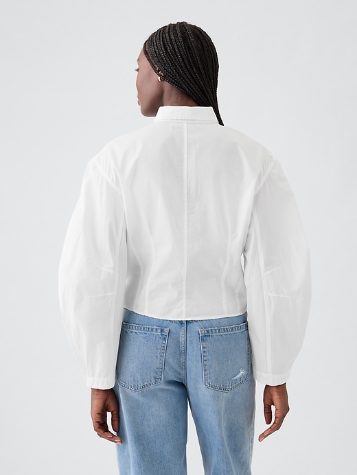 Image number 2 showing, Organic Cotton Poplin Barrel-Sleeve Crop Shirt