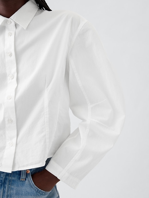Image number 4 showing, Organic Cotton Poplin Barrel-Sleeve Crop Shirt