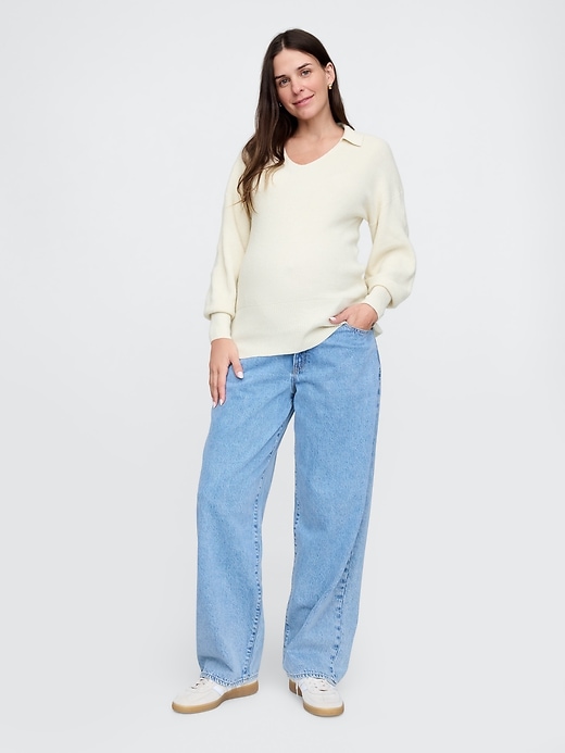 View large product image 1 of 1. Maternity CashSoft Johnny-Collar Sweater