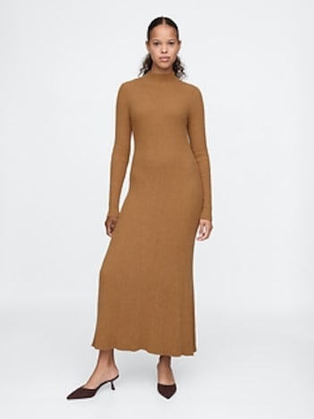 CashSoft Rib Pleated Maxi Sweater Dress
