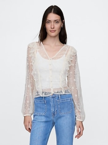Recycled Lace Ruffle Top