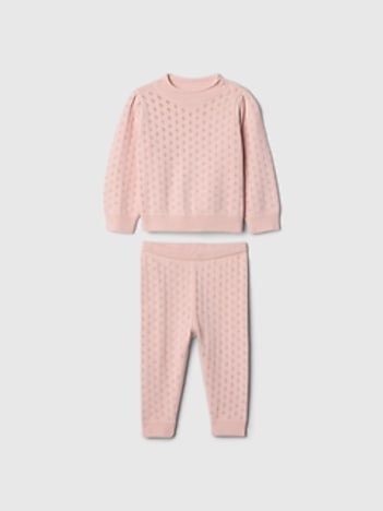 Baby Pointelle Puff-Sleeve Sweater Set