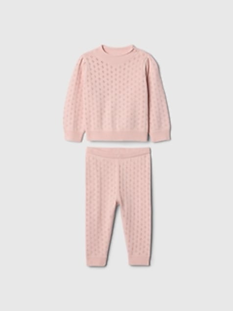 Baby Pointelle Puff-Sleeve Sweater Set