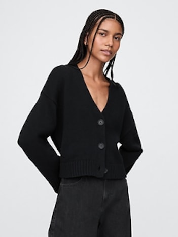 100% Cotton Cropped V-Neck Cardigan