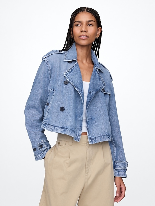 Image number 1 showing, UltraSoft Denim Crop Trench Jacket