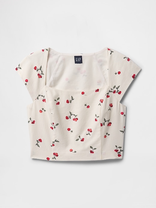 Image number 5 showing, Linen-Blend Cap-Sleeve Crop Top