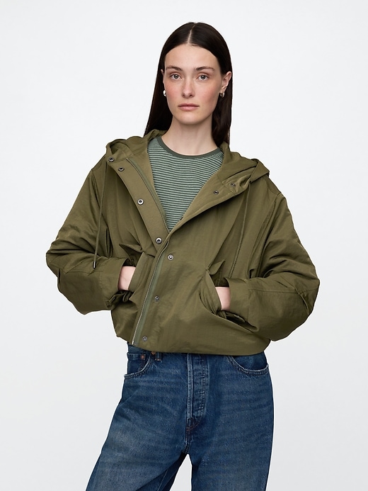 Image number 1 showing, Hooded Nylon Crop Jacket