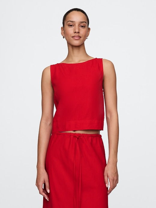 Image number 1 showing, Linen-Blend Crop Shell Tank Top