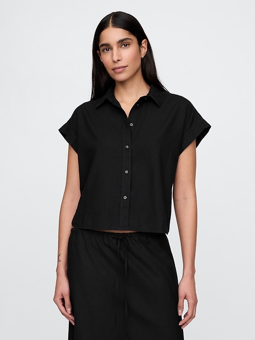 Image number 1 showing, Linen-Blend Crop Shirt