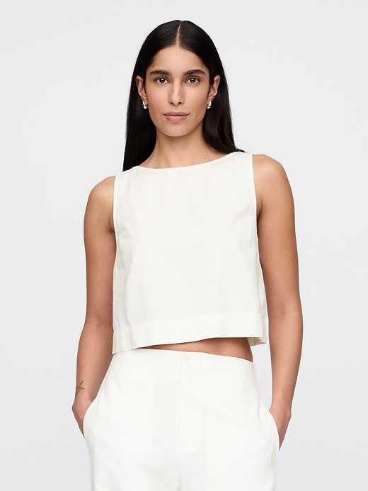 Image number 1 showing, Linen-Blend Crop Shell Tank Top