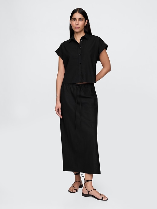 Image number 3 showing, Linen-Blend Crop Shirt