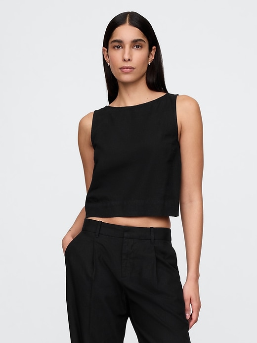 Image number 1 showing, Linen-Blend Crop Shell Tank Top