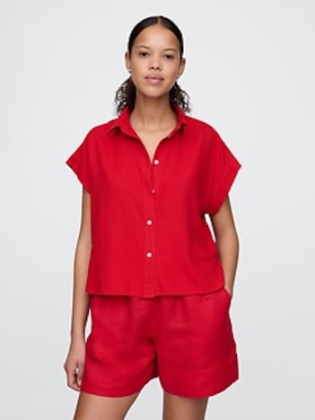Linen-Blend Cropped Shirt