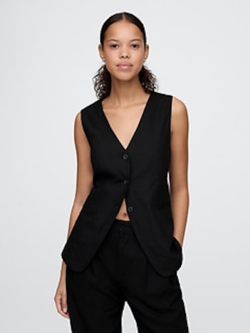 Linen-Blend Longline Vest
