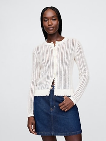Linen-Blend Pointelle Cardigan