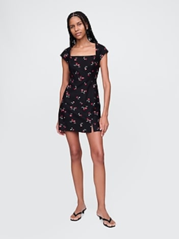 Linen-Blend Cap-Sleeve Mini Dress