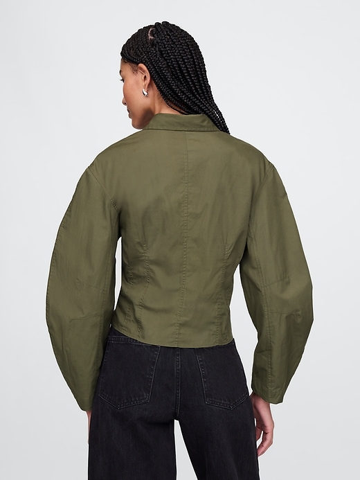 Image number 2 showing, Organic Cotton Poplin Barrel-Sleeve Crop Shirt