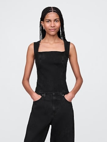 Denim Square-Neck Top