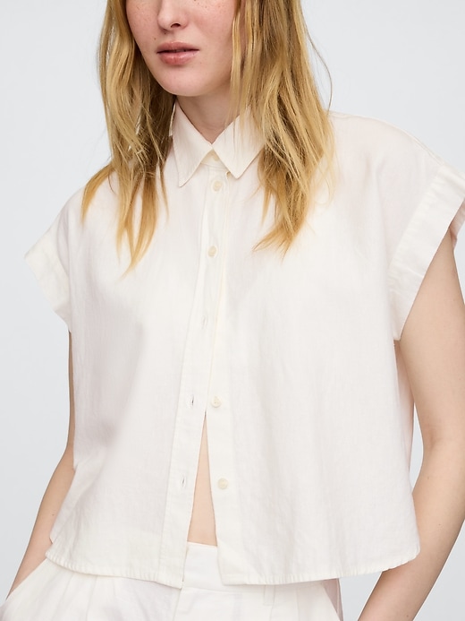 Image number 4 showing, Linen-Blend Crop Shirt