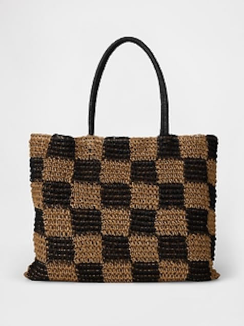 Gingham Straw Tote Bag