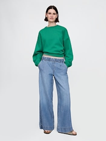 Mid Rise UltraSoft Pleated Easy Baggy Jeans