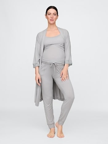 Maternity Lace Trim Robe in Modal