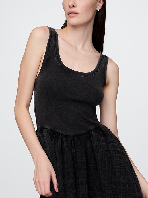 Image number 4 showing, Cotton Gauze Mixed Media Mini Tank Dress