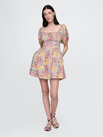 Puff-Sleeve Mini Dress
