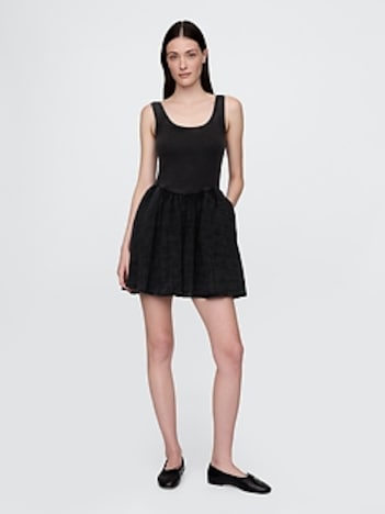 Crinkle Gauze Mixed Media Mini Tank Dress