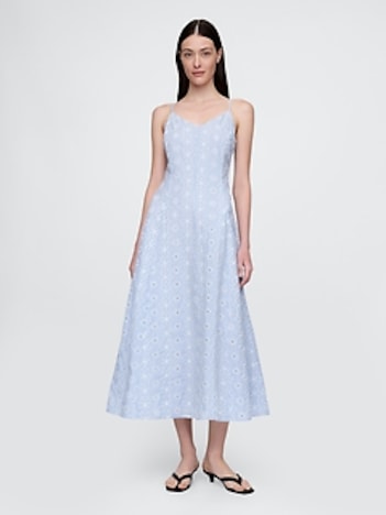 Eyelet V-Neck Midi Dress