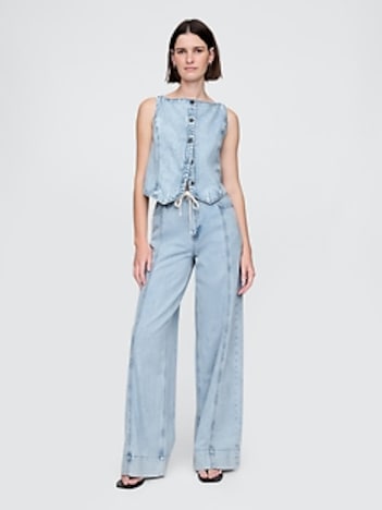 Mid Rise UltraSoft Denim Baggy Trousers