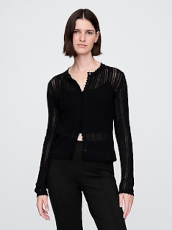Linen-Blend Pointelle Cardigan