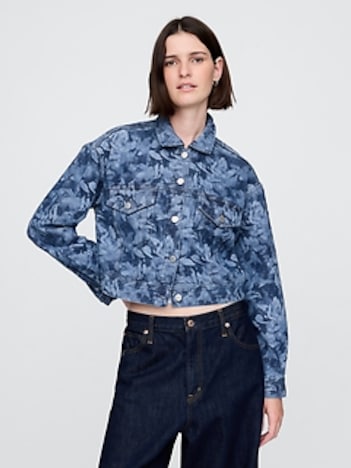 Cropped Floral Denim Icon Jacket