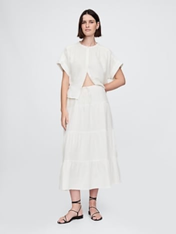 Crinkle Gauze Tiered Maxi Skirt