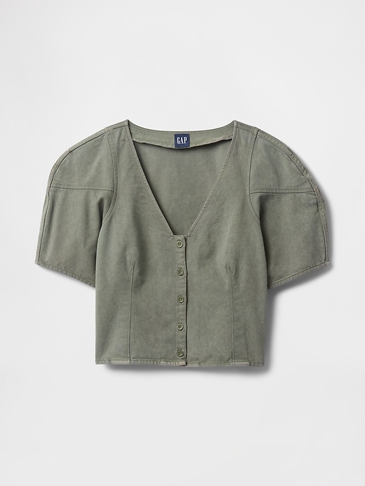Image number 5 showing, Denim Barrel-Sleeve Crop Shirt