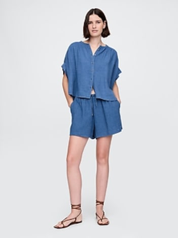 Crinkle Gauze Denim Easy Shorts