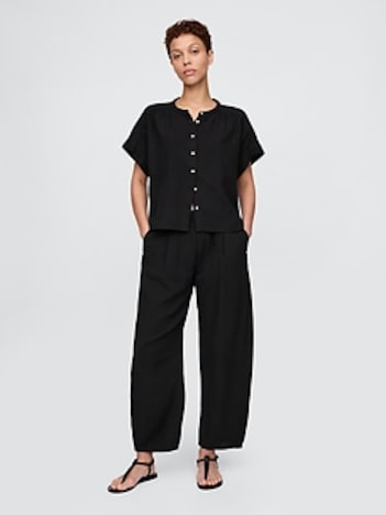 Cotton Gauze Easy Barrel Pants