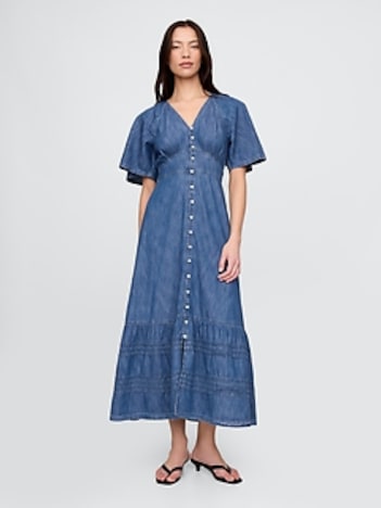 Flutter-Sleeve Tiered Maxi Dress