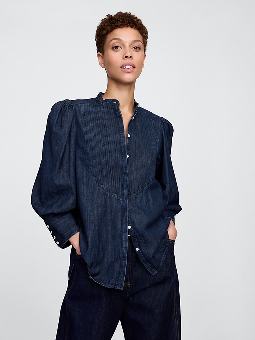 Image number 1 showing, Gap × HFR Puff-Sleeve Denim Shirt by N'gai