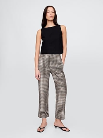 Linen-Blend Relaxed Straight Ankle Pants