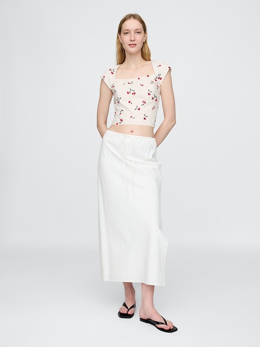 Image number 3 showing, Linen-Blend Cap-Sleeve Crop Top