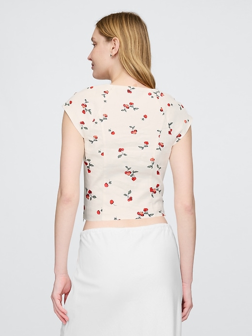 Image number 2 showing, Linen-Blend Cap-Sleeve Crop Top