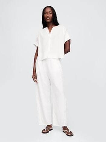 Crinkle Gauze Easy Barrel Pants